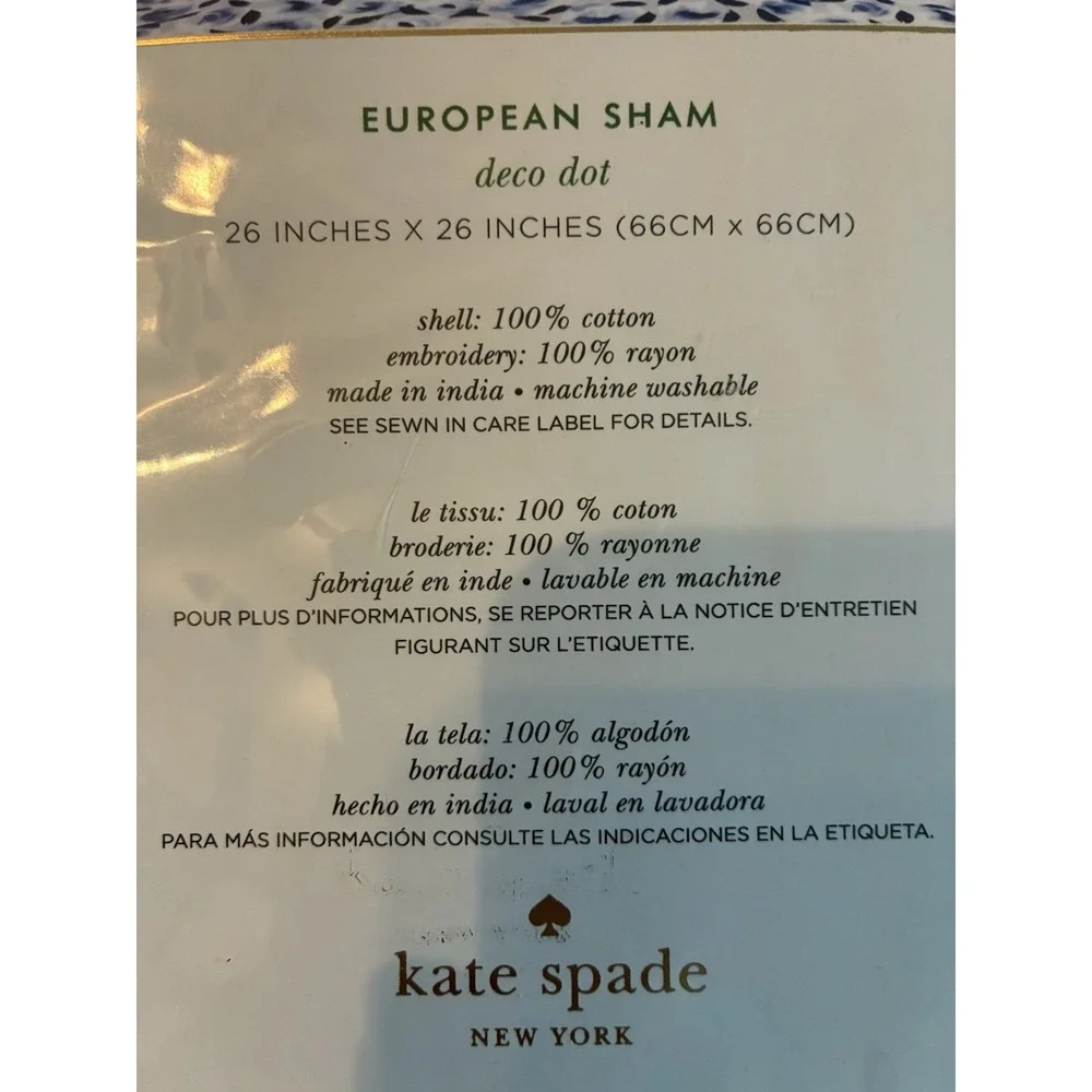 Kate Spade European Sham Deco Dot Navy Polka Dot 26x26 New In Package!